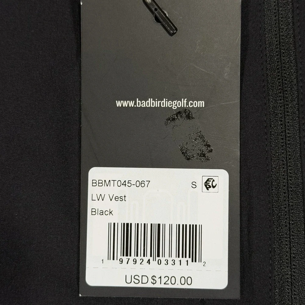 NWT‎ Bad Birdie Men's Bad Elements Lightweight Wind Golf Vest Small Black